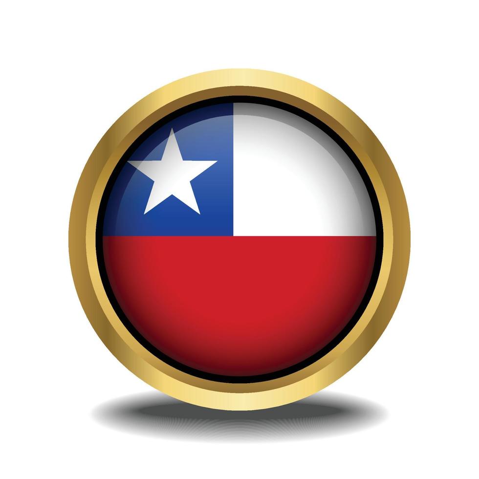 Chile Flag circle shape button glass in frame golden vector