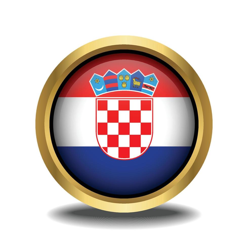Croacia bandera circulo forma botón vaso en marco dorado vector
