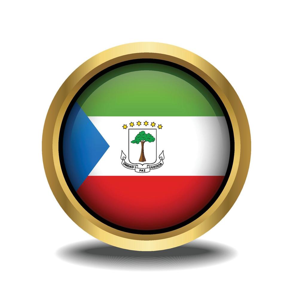 Equatorial Guinea Flag circle shape button glass in frame golden vector