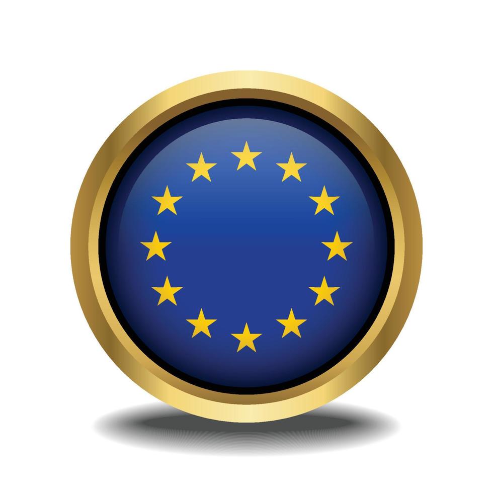 European Union Flag circle shape button glass in frame golden vector