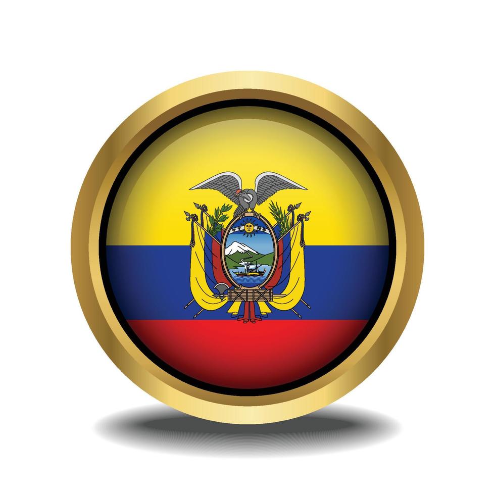 Ecuador bandera circulo forma botón vaso en marco dorado vector