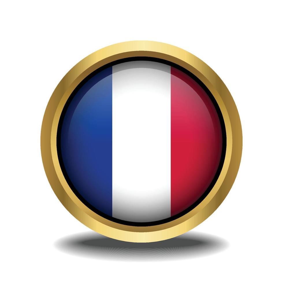 France Flag circle shape button glass in frame golden vector