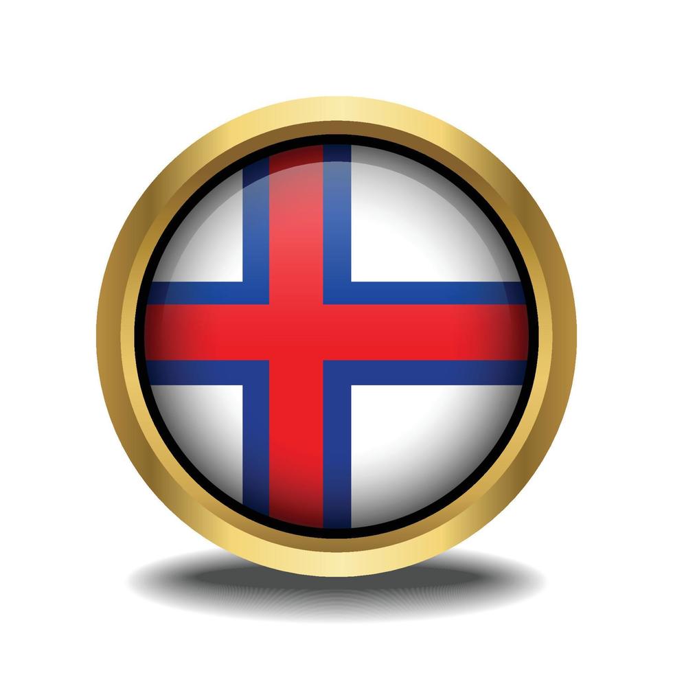 Faroe Islands Flag circle shape button glass in frame golden vector