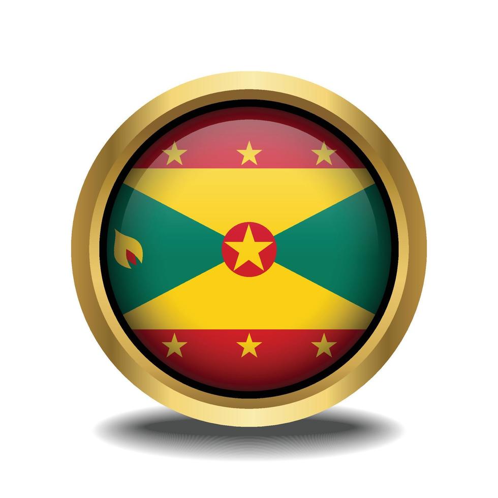 Grenada Flag circle shape button glass in frame golden vector