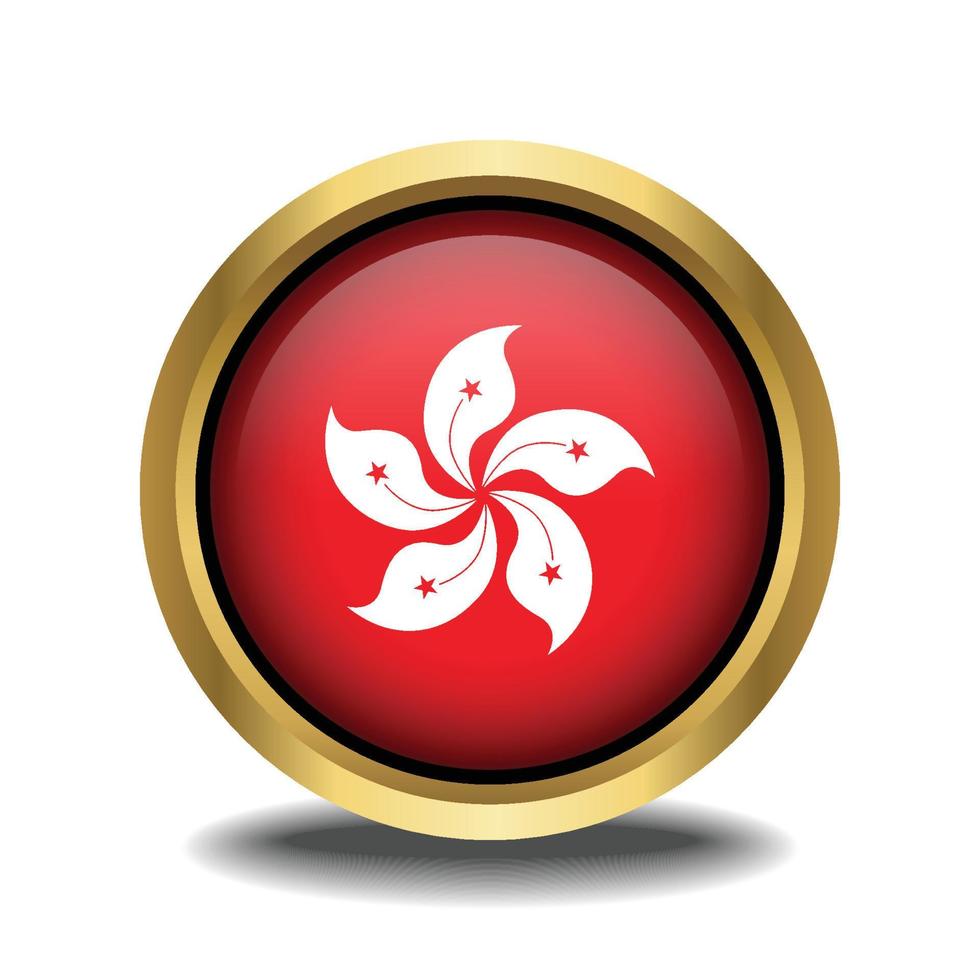 Hong Kong Flag circle shape button glass in frame golden vector