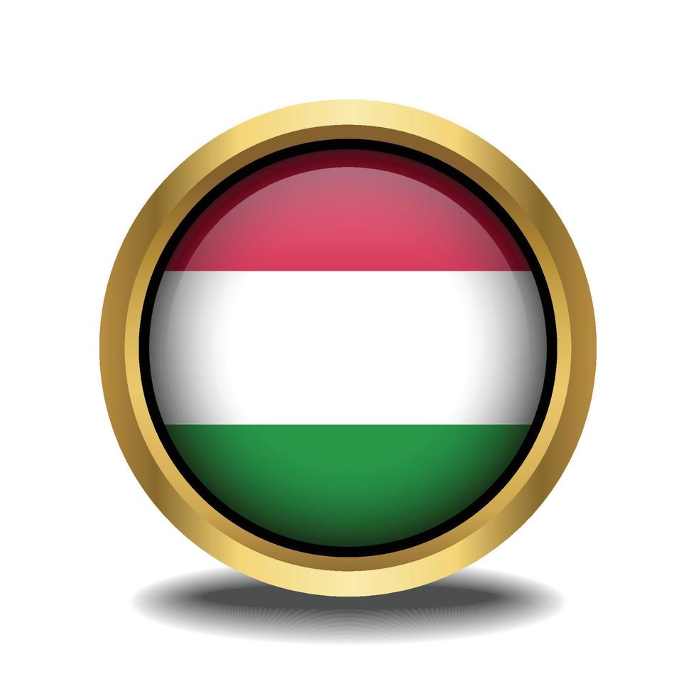 Hungary Flag circle shape button glass in frame golden vector