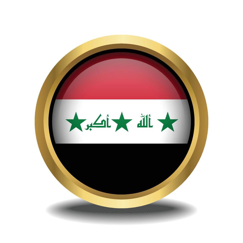 Iraq Flag circle shape button glass in frame golden vector