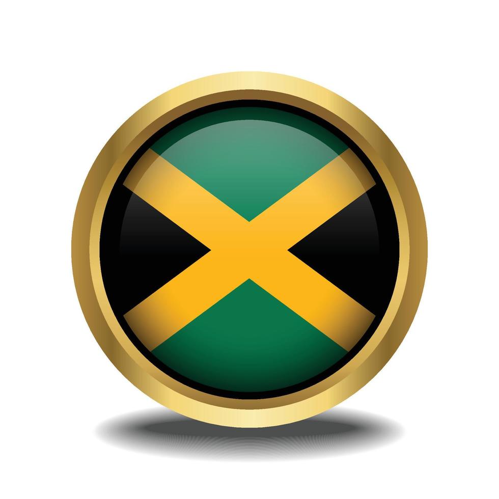 Jamaica Flag circle shape button glass in frame golden vector