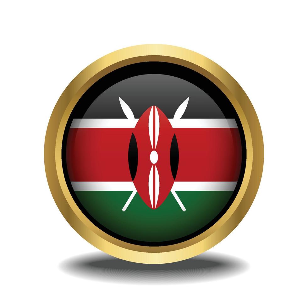 Kenia bandera circulo forma botón vaso en marco dorado vector