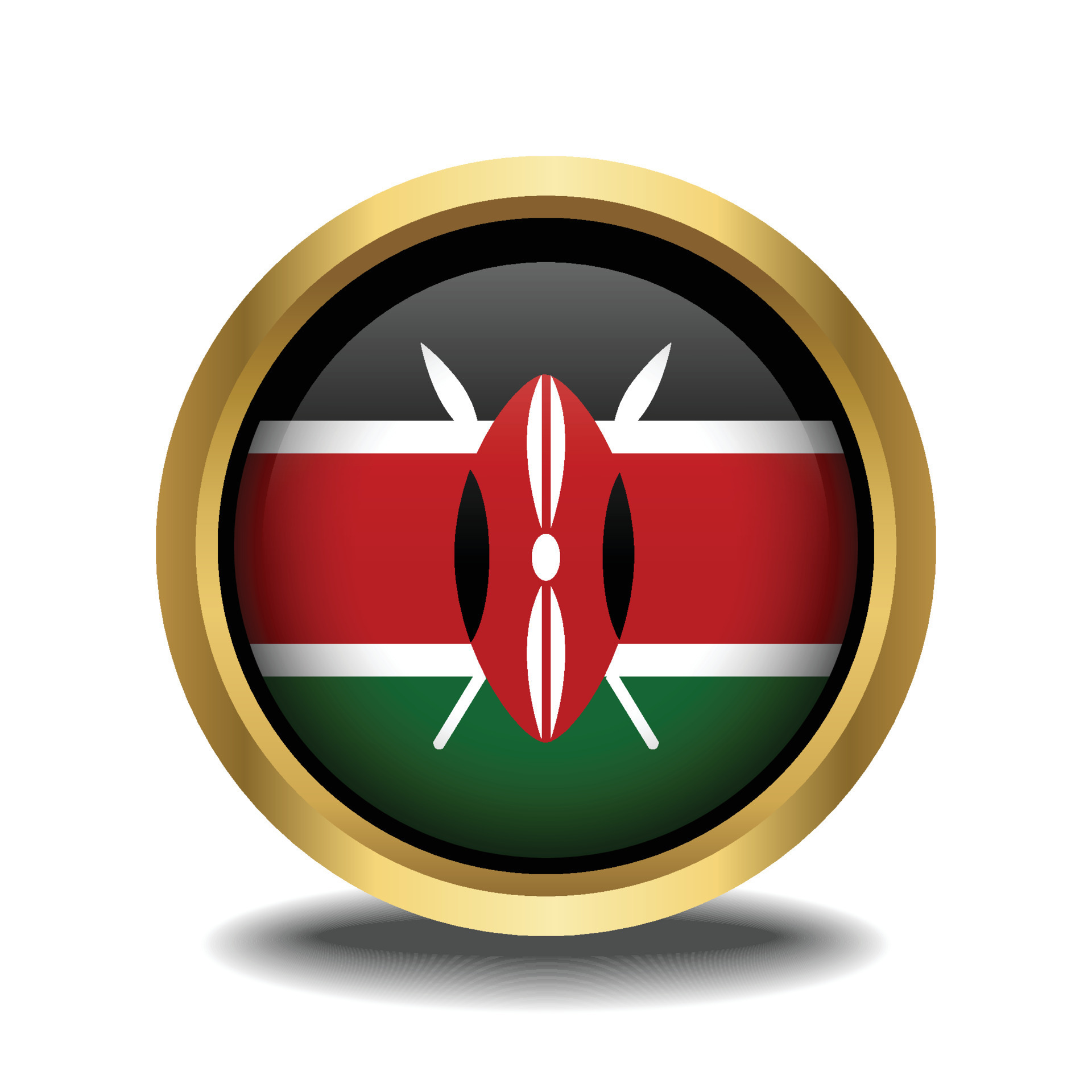 Kenya Flag circle shape button glass in frame golden 20448761 Vector