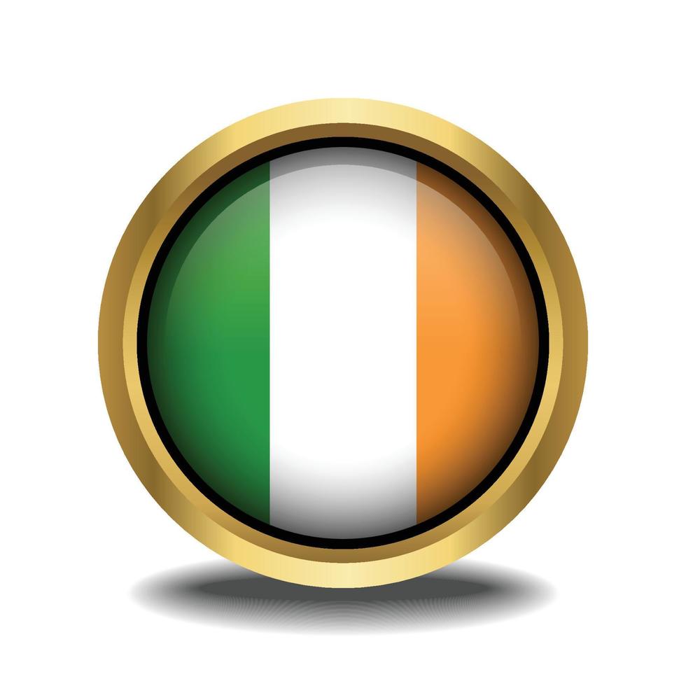 Ireland Flag circle shape button glass in frame golden vector