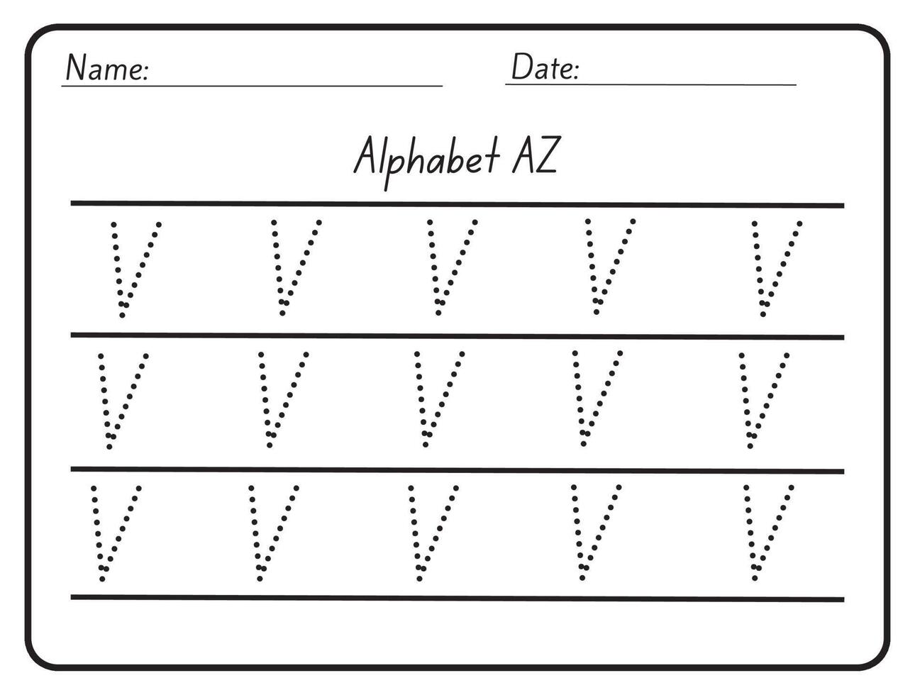 Alphabet tracing practice Letter V. Tracing practice worksheet