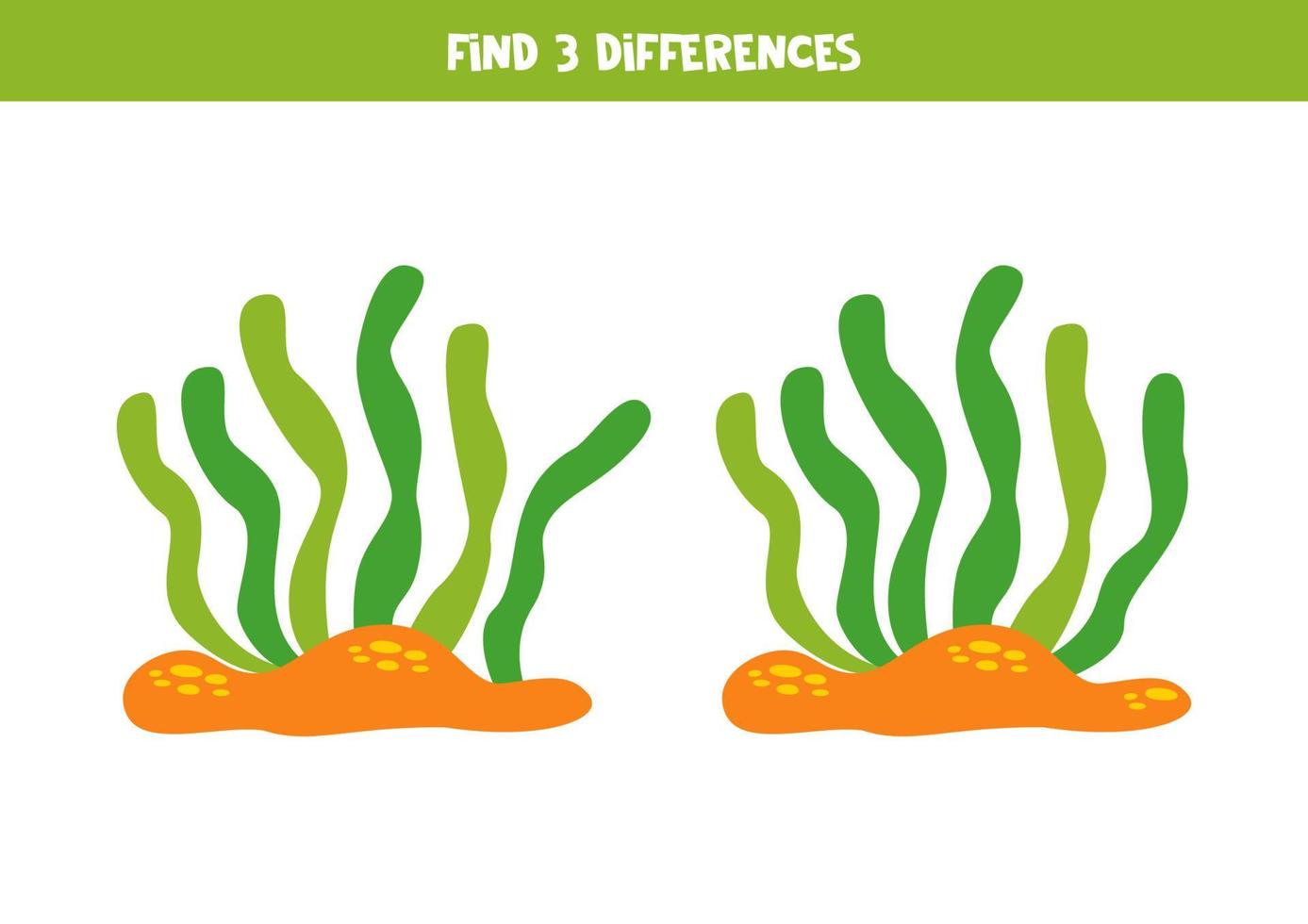Find 3 differences between two cartoon seaweeds. vector