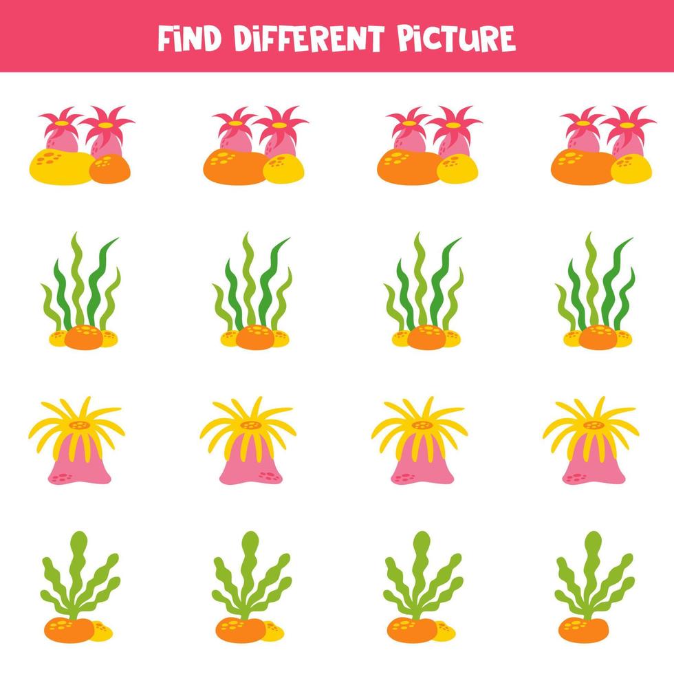 Find different sea weed in each row. Logical game for preschool kids. vector