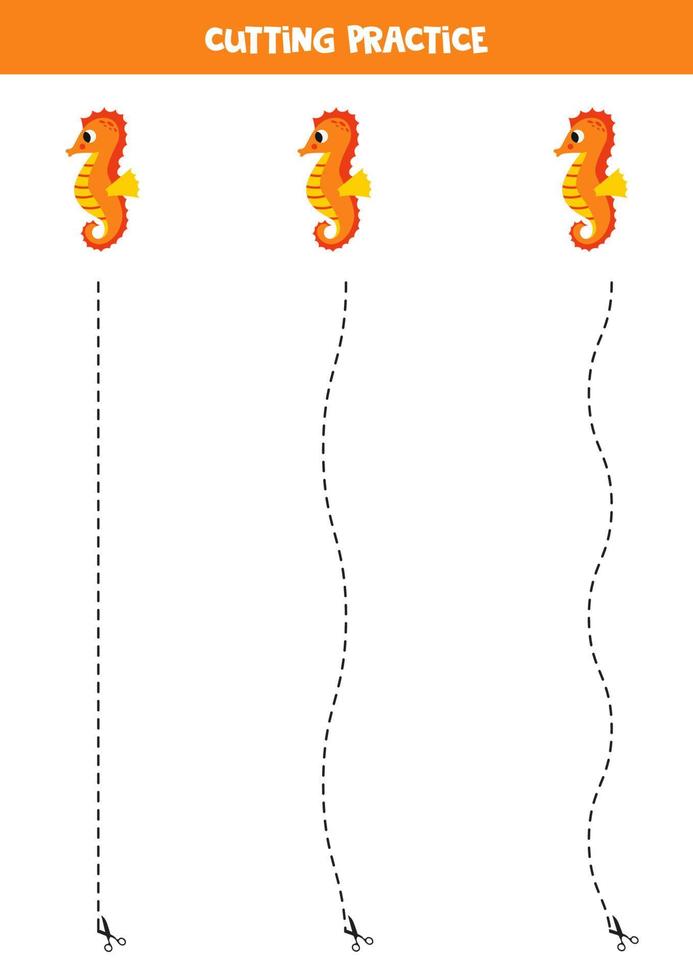 corte práctica para niños con linda mar caballo. vector