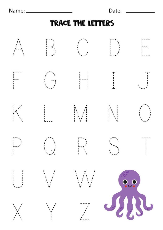 aprendizaje alfabeto. rastreo letras. linda pulpo. vector