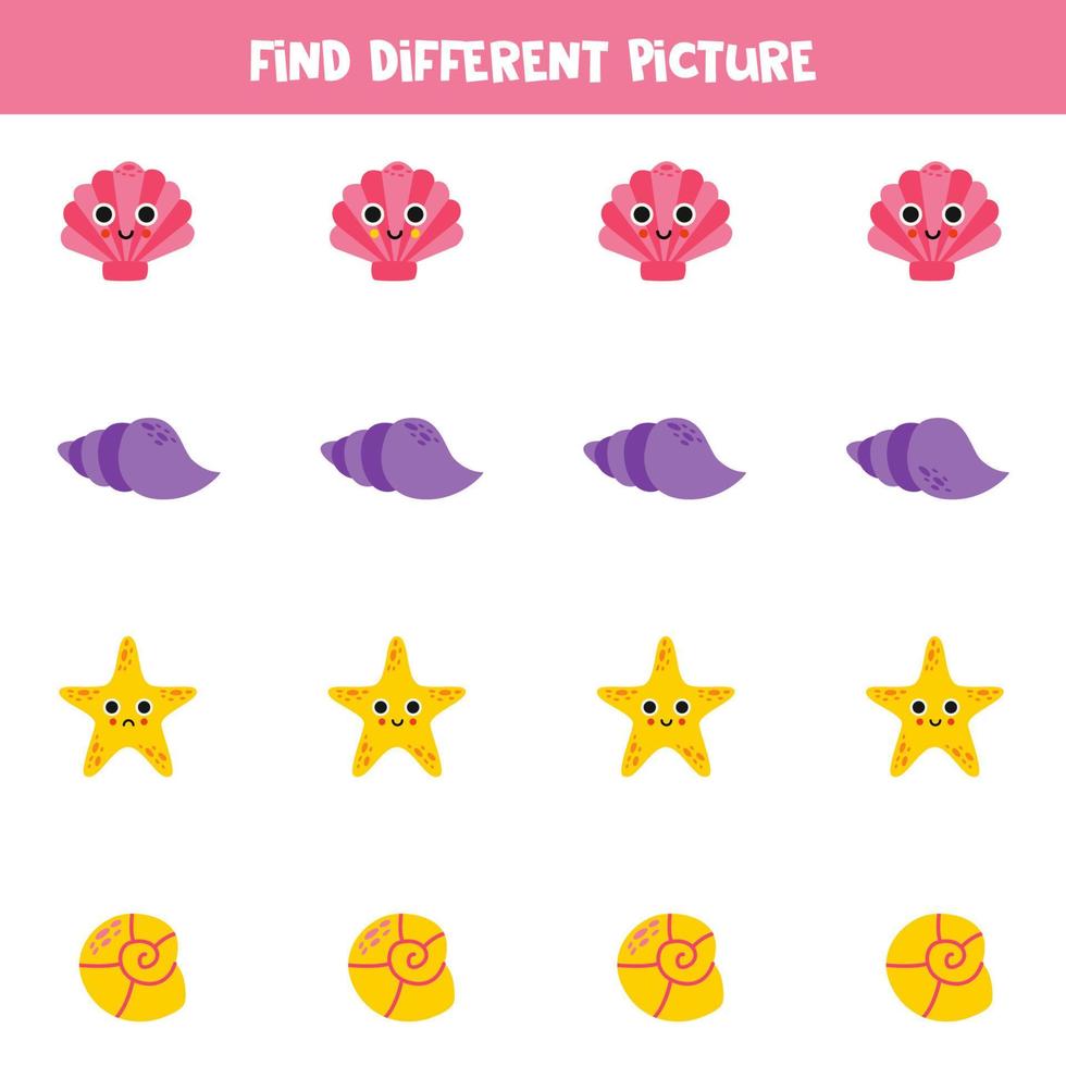 Find different sea animal in each row. Logical game for preschool kids. vector