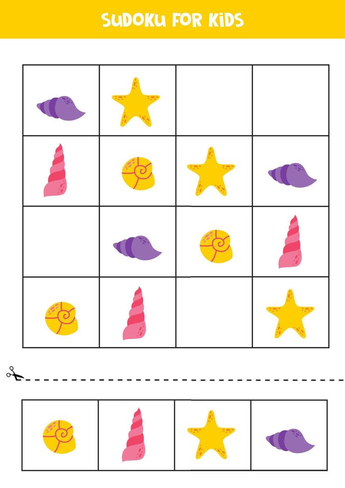 Educational sudoku game with cute sea shells. vector