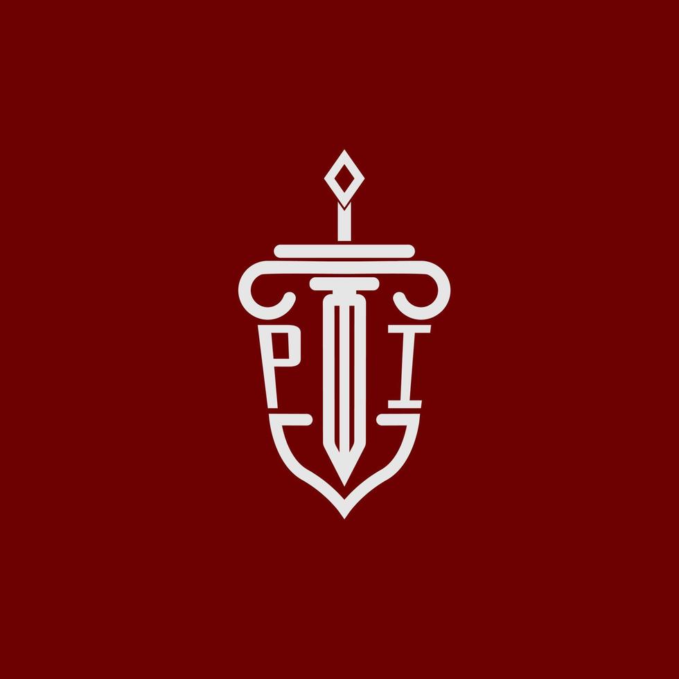 PI initial logo monogram design for legal lawyer vector image with sword and shield