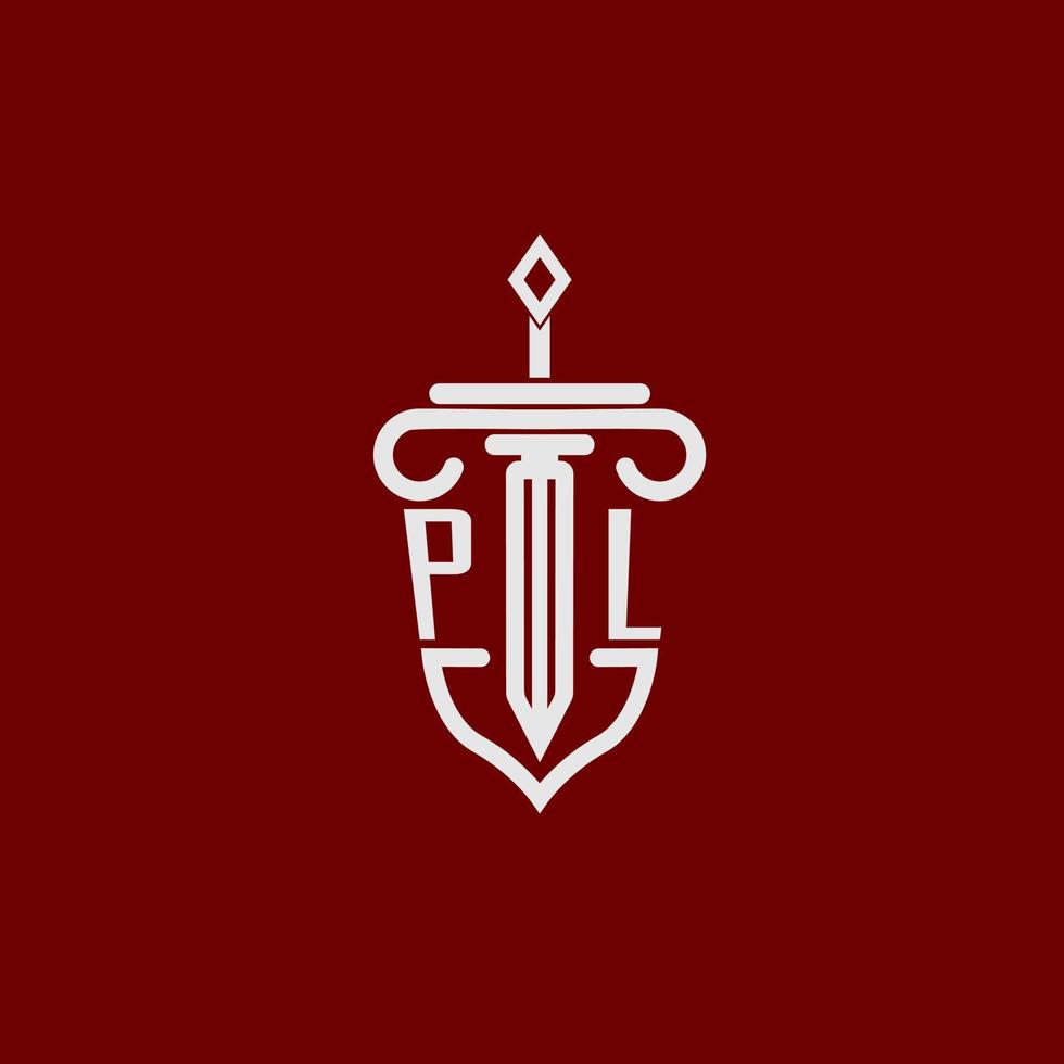 PL initial logo monogram design for legal lawyer vector image with sword and shield