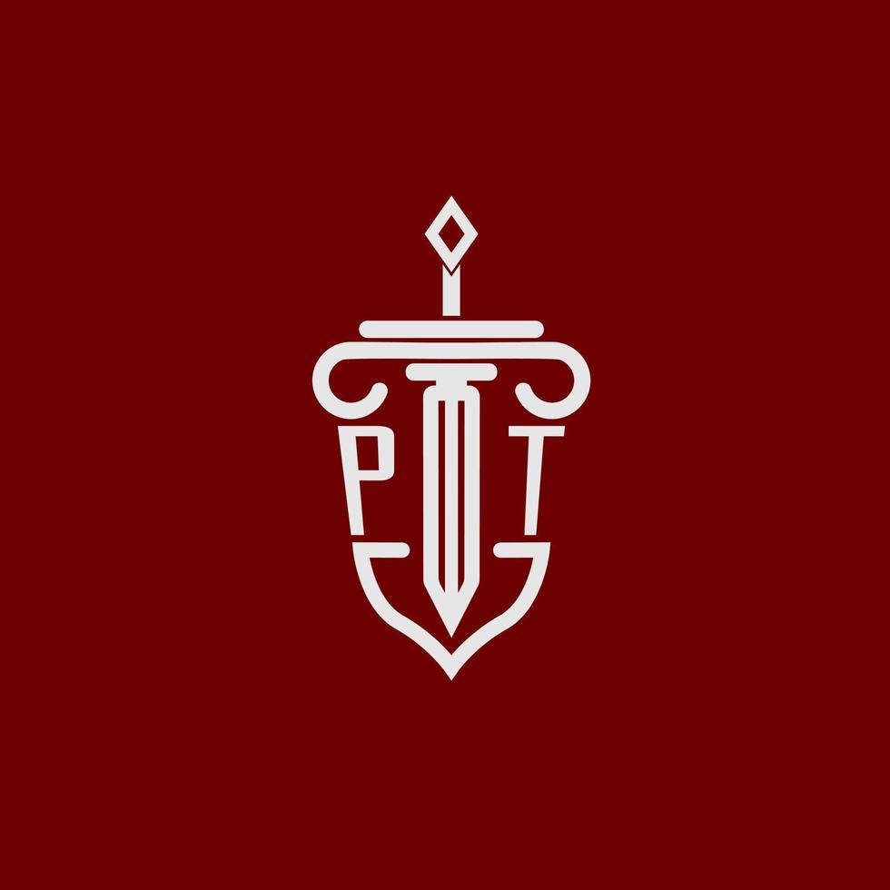 pt inicial logo monograma diseño para legal abogado vector imagen con espada y proteger