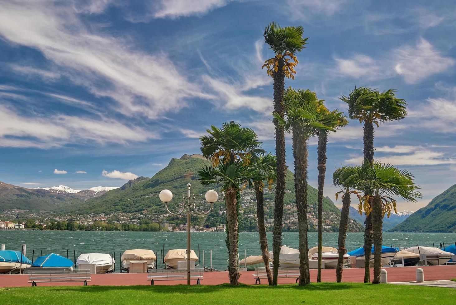 Promenade of Lugano at Lake Lugano,Ticino Canton,Switzerland photo