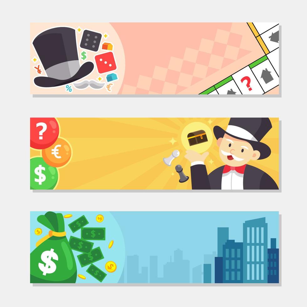 Set of Board Game Banners in Flat Design vector