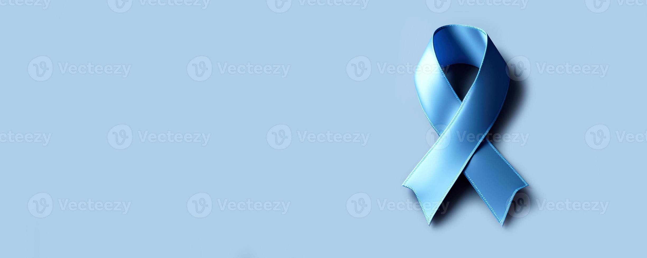 blue cancer awareness ribbon banner with copy space photo