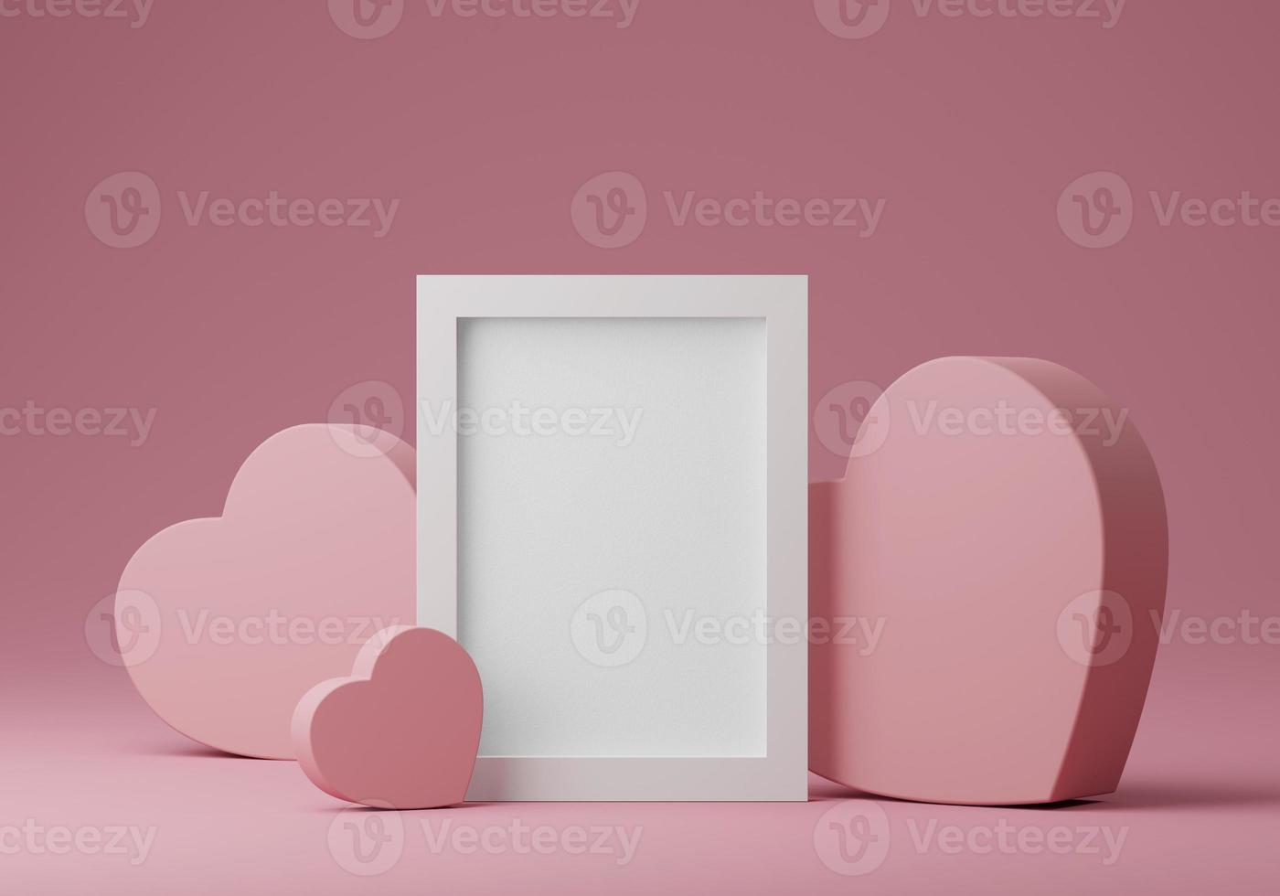 Photo frames mockup Valentine's day Postcard and Invitation card mockup template Valentine's day with copy space for your logo or graphic design, 3d rendering studio