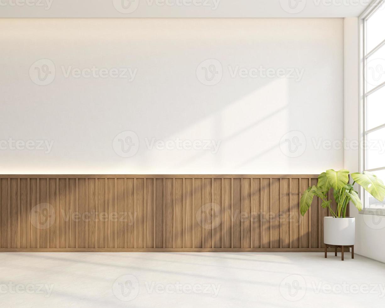 Japanese style empty room decorated with white wall and white concrete floor. 3d rendering photo