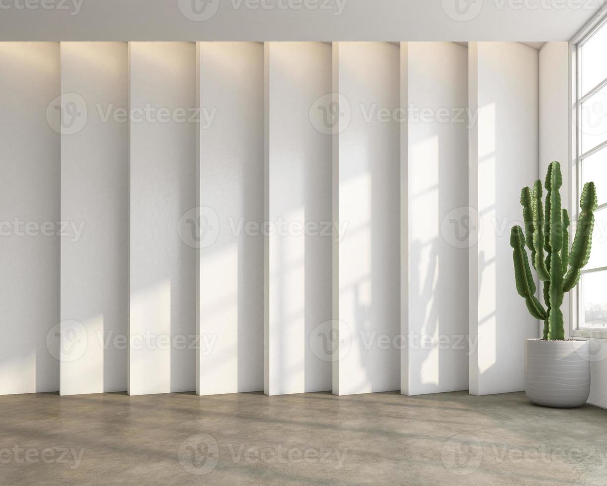 Loft style empty room with minimalist white pattern wall. 3d rendering photo