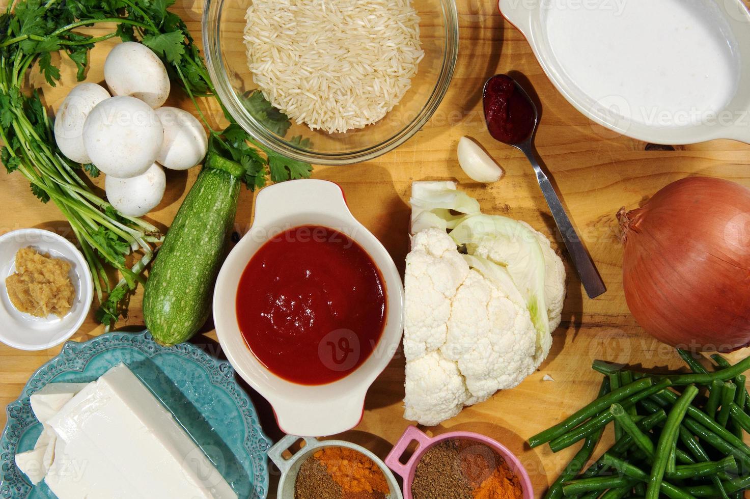 Raw ingredients. Ready to be cooked. Recipe for chiken stew, European cuisine, cooked with a garnish of mushrooms, small onions and ohter. photo