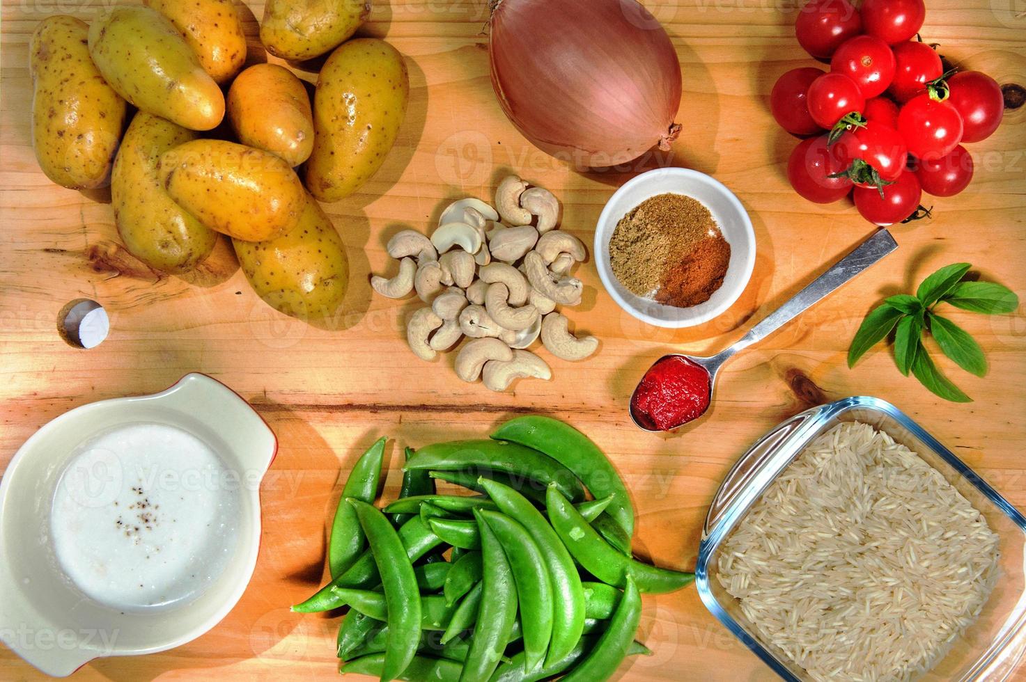 Raw ingredients. Ready to be cooked. Recipe for chicken stew, European cuisine, cooked with a garnish of mushrooms, small onions and other. photo