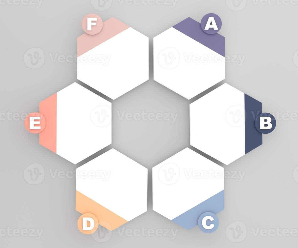 illustration hexagon infographics six options. Template for brochure, web design. photo