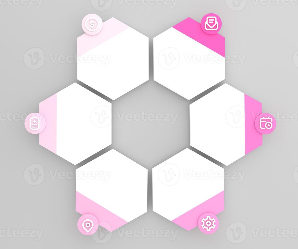 illustration hexagon infographics six options. Template for brochure, web design. photo