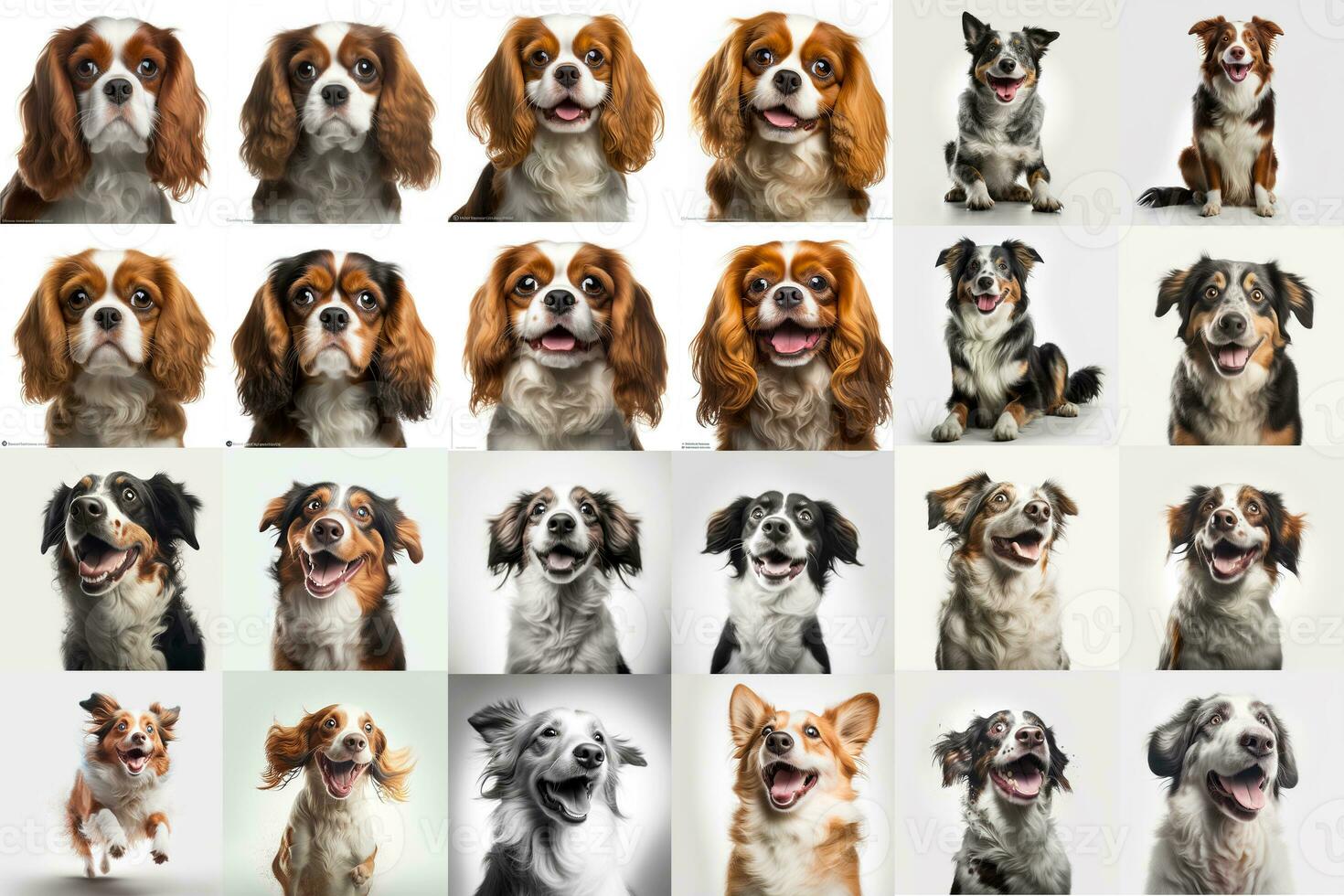 AI generated group of dogs isolated. close up of a set of dog photo