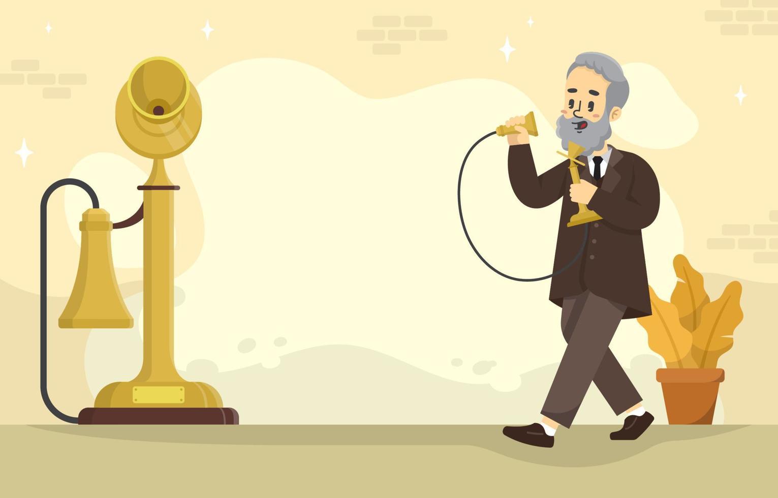 Alexander Graham Bell with his Phone Invention vector