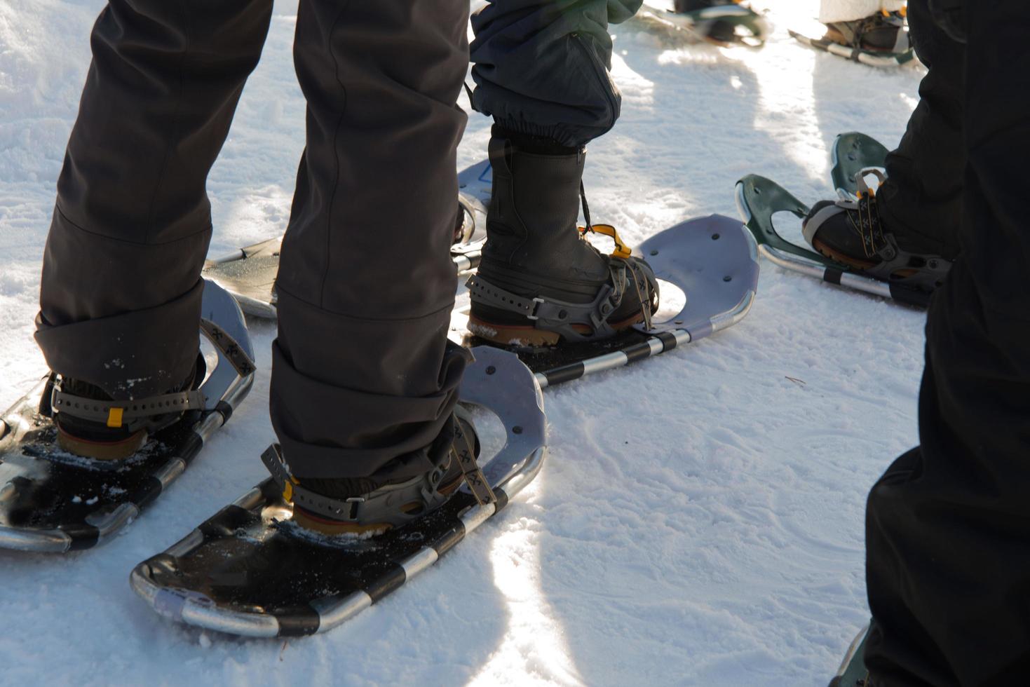 Close up of feet with snow rackets photo