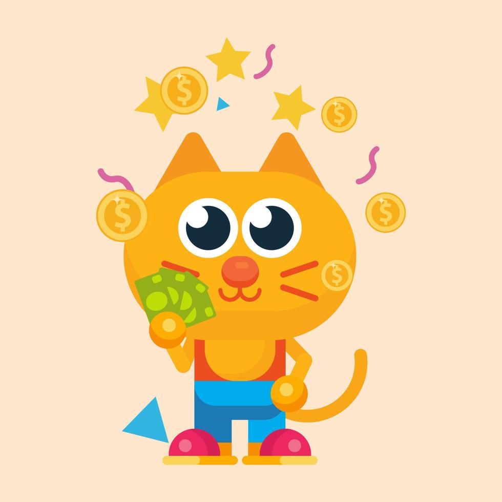 linda gato maskot personaje con plano diseño ilustrador vector