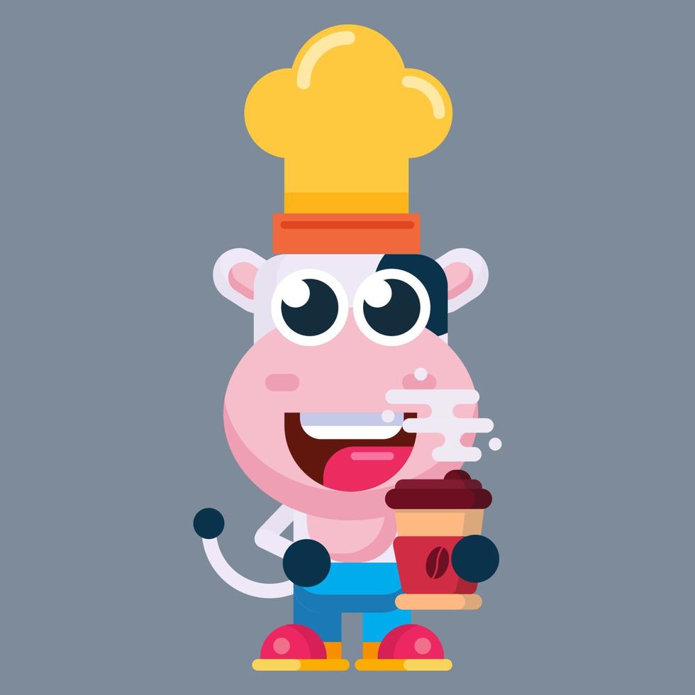 Funny cartoon cow flat design illustration vector