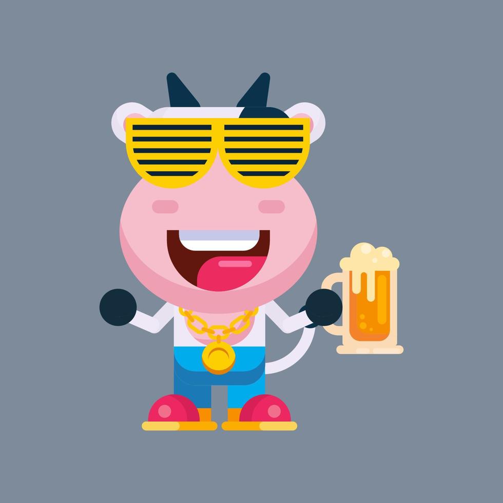 Funny cartoon cow flat design illustration vector