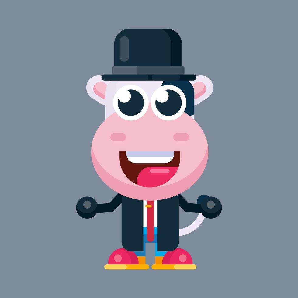 Funny cartoon cow flat design illustration vector