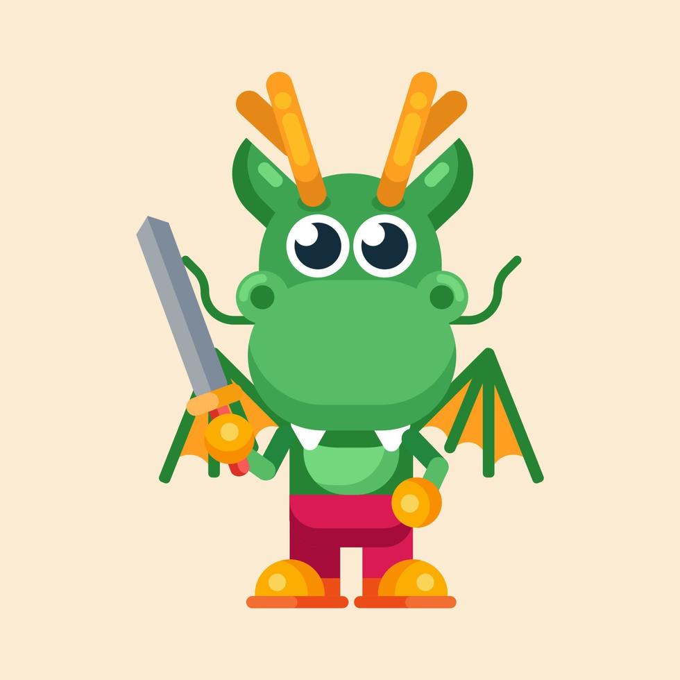 Funny cartoon maskot dragon character flat design illustration vector