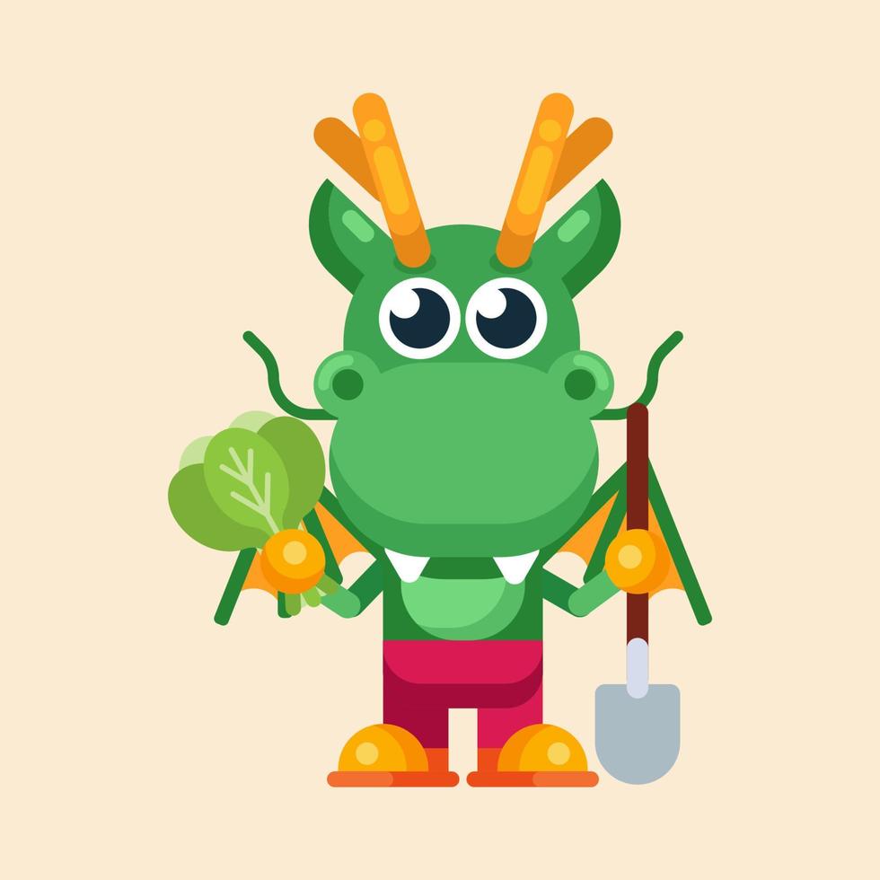 Funny cartoon maskot dragon character flat design illustration vector