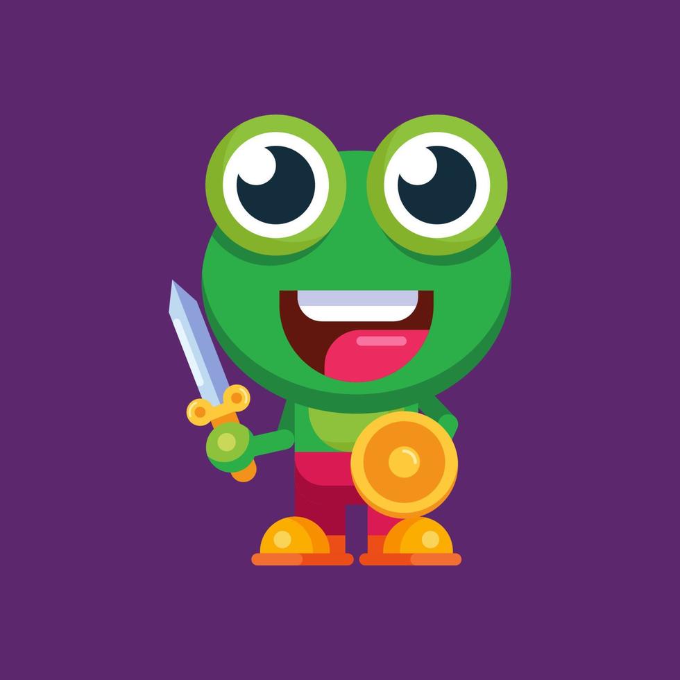 Funny cartoon smiling frog mascot character flat design illustration vector