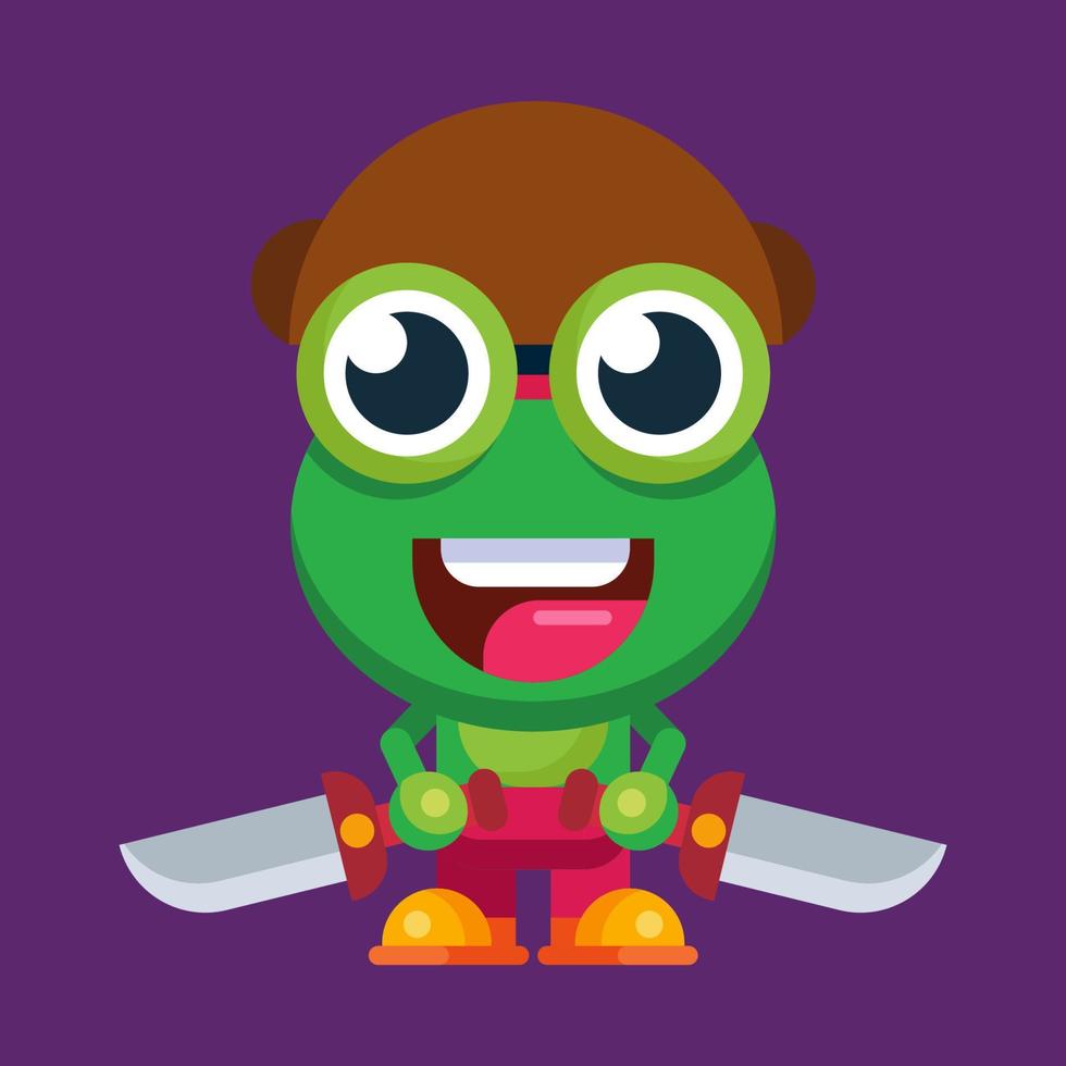 Funny cartoon smiling frog mascot character flat design illustration vector