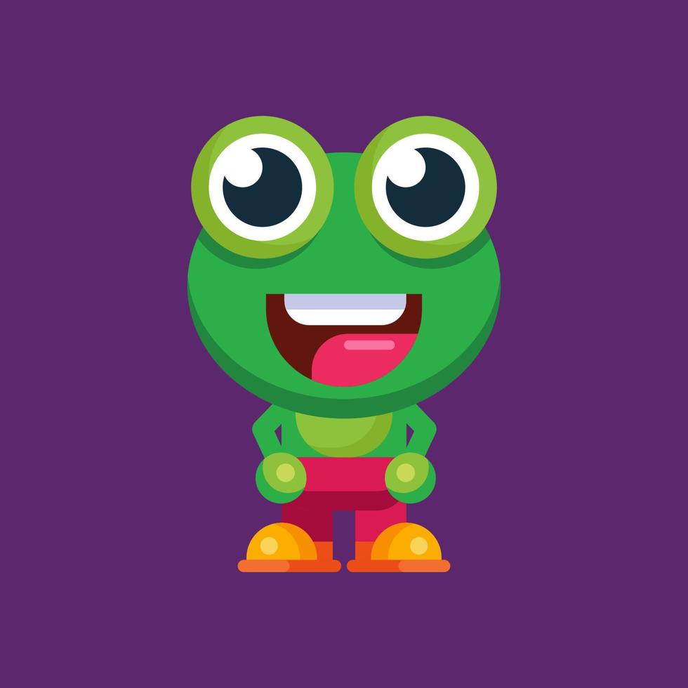 Funny cartoon smiling frog mascot character flat design illustration vector