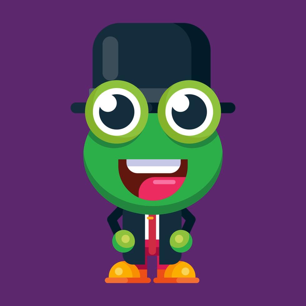 Funny cartoon smiling frog mascot character flat design illustration vector