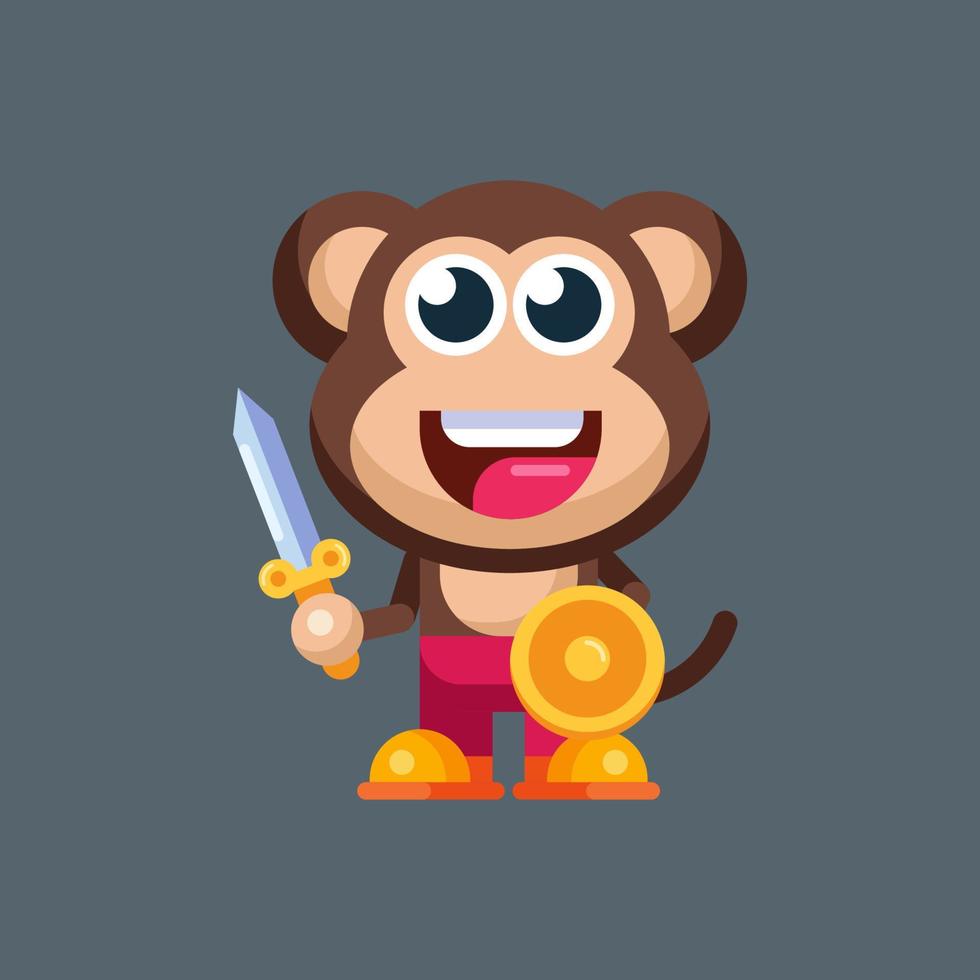 Funny cartoon smiling monkey character flat design illustration mascot logo vector