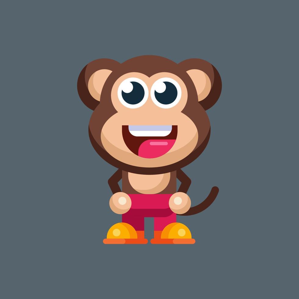 Funny cartoon smiling monkey character flat design illustration mascot logo vector